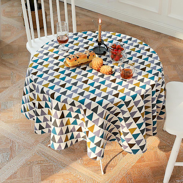 Rund Duk 140cm Bomull och Linne Enkel Twill Duk Nordisk Stil Fläckresistent Skrynkelfri Dekoration för Köksmatbord