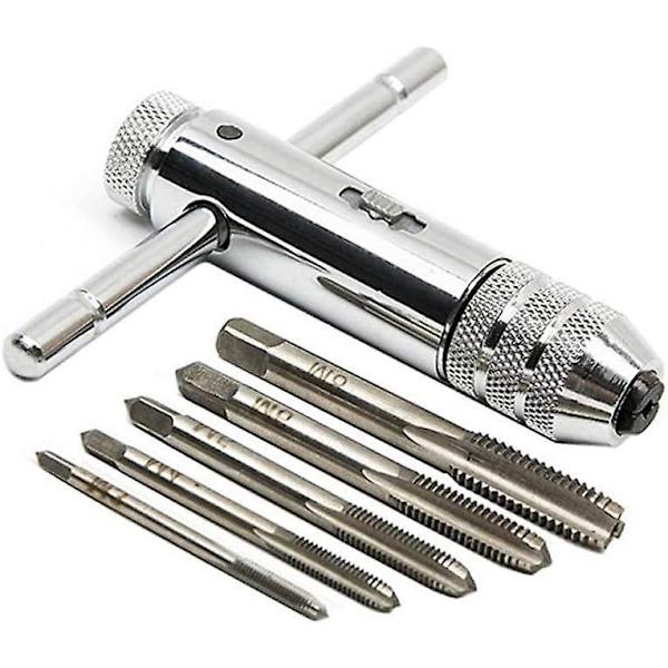 Säädettävä T-kahvallinen räikkähanan pidike, jossa on 5 kpl M3-M8 Metric Plug Machine set