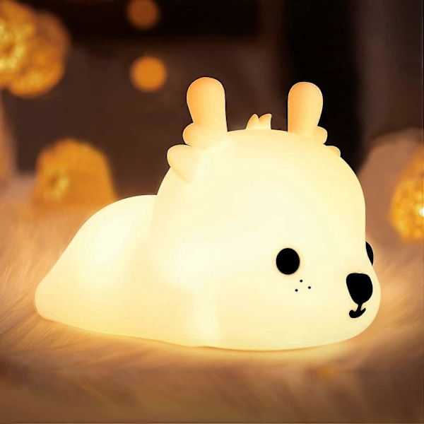 Natlampe til børn, Hjorte Natlamper med batteri, 7 Farve Bordlampe, Værelsesindretning, Type-C Genopladelig, Søde LED Multicolor Gaver til baby,