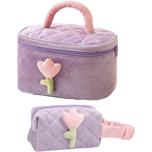 Kosmetiikkalaukku setti 2 kpl (Violetti), Corduroy Bucket matkakosmetiikkalaukku ja kosmetiikkalaukku, Söpö kosmetiikkalaukku setti