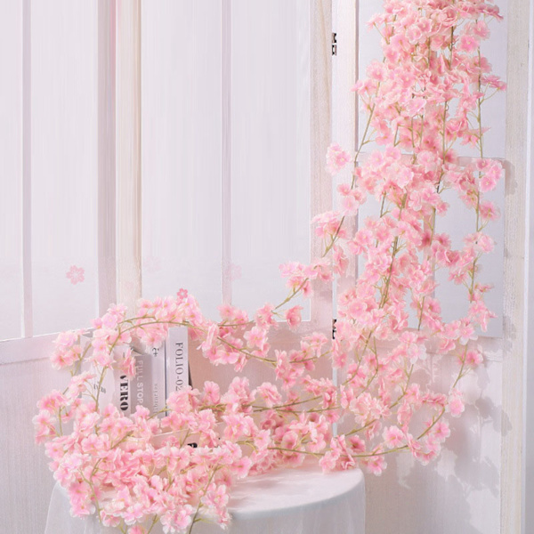 1,8 m 256 Simulerade Konstgjorda Sakura Blomgirlang Hängande Rankor för Vår Hemrum Bröllopsfest Dekor Ljusrosa
