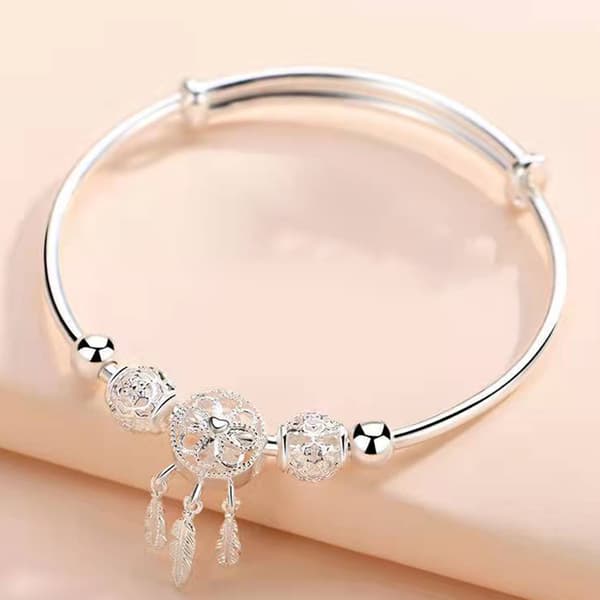 Drømmefanger armbånd kvast fjer charm sølv push pull lås justerbart armbånd smykker