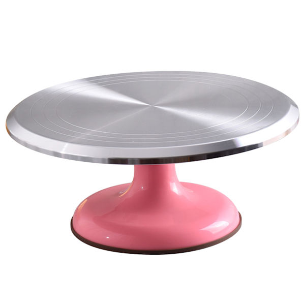 10 tommers roterende kakedekorasjonsstativ Profesjonell aluminiumslegering kake dreieskive for hjemmekakedesign Tilbehør Rosa