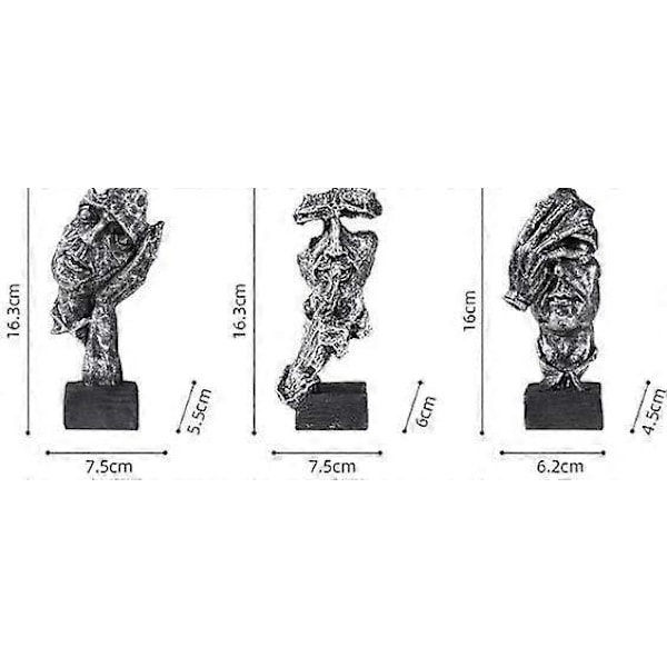 Gullsett med 3 kreative abstrakte skrivebordsdekorasjoner Tenkeren-statue, hånd- og ansiktsstatuer og skulpturer for hjemmestueinnredning - Ikke hør
