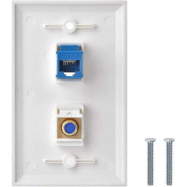 2 Pakkausta Ethernet Coax Seinälevy Pistorasia 1 Cat6 Portilla ja 1 Kullatulla Coax F Type Portilla RJ45 Wa