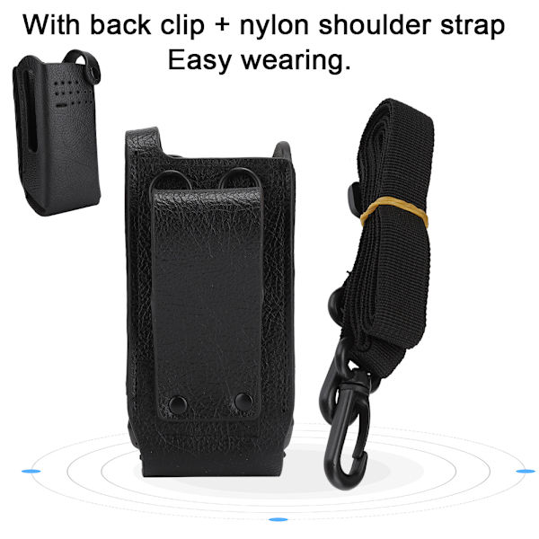Hardt PU-skinnveske med ryggklemme/nylonskulderstropp for Motorola GP328D Walkie Talkie