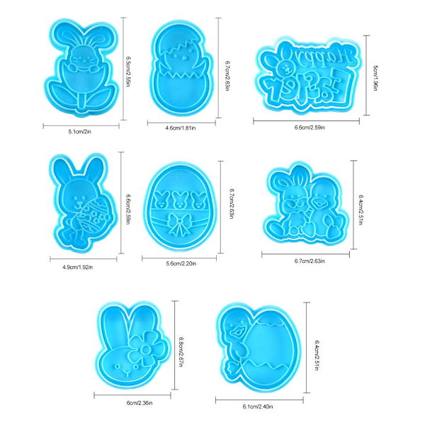 8 st/set påskägg kanin plunger formar 3D kex press stämpel formar kakdekorations skärare formar DIY bakverktyg
