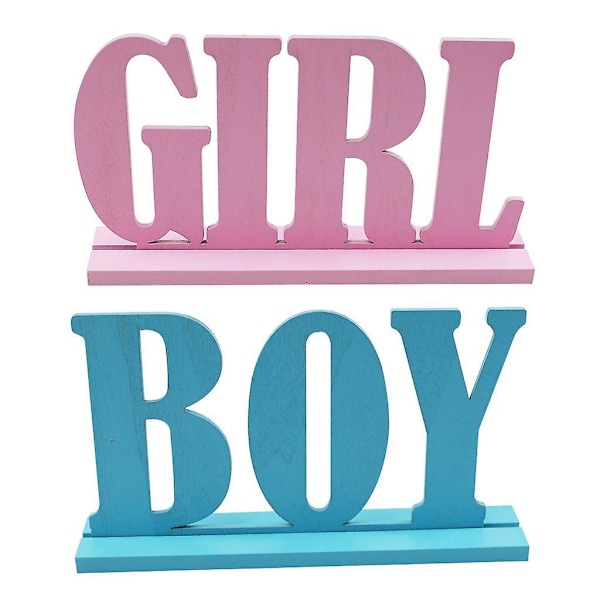 2 st Gender Reveal Trä Pojke Flicka Bordsdekorationer Blå Rosa Bords Skrivbord Bokstavsskyltar för Les. 20*11*4cm