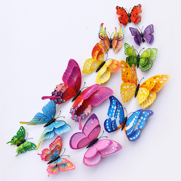 3D Butterfly Wall Sticker Dobbeltlag Simulation PVC Sommerfugl Vægdekaler med magneter til hjemmefest dekoration Farveblanding