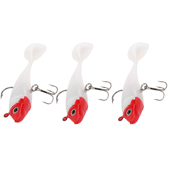 3st Pack Fiskedrag TTtailed Rött huvud Vit Body Fiskedrag Packat mjukt bete