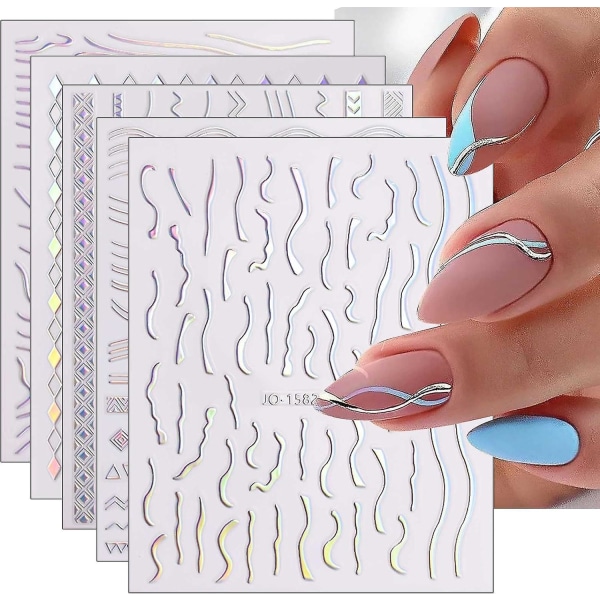 12 ark holografiske Aurora Nail Art Stickers Selvklæbende neglemærkater Manicure