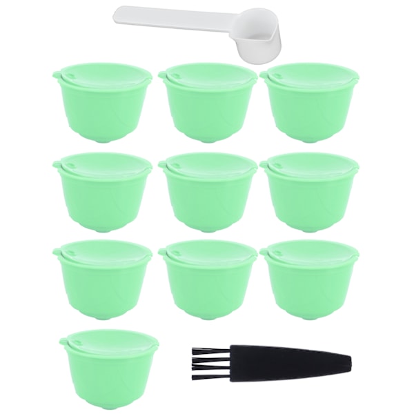Kaffekapselset i rostfritt stål för DOLCE GUSTO-kaffemaskin (grön, 10 kapslar, 1 sked, 1 borste)