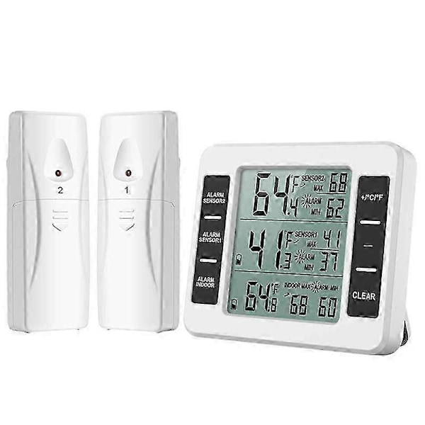 Trådlös Kylskåpstermometer Digital Frystermometer Temperaturövervakare med 2 Sensorer