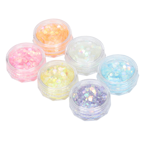 6 färger självlysande nail art paljetter DIY skinande nail art dekoration paljetter manikyrverktyg