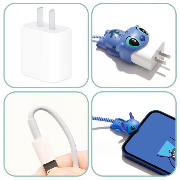 Mobillader Protector Cartoon Plastic Anti Breaking Data Kabel Beskyttelseshylse for IPhone 12 13 Blue