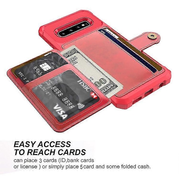 Til Samsung Galaxy S10+ Magnetisk Wallet Kort Taske Læder Telefon Cover Zekai Rød