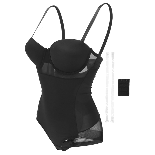 Body Shaping Kvinder Shapewear med BH Slankende Justerbar skulderrem Bodysuit til hele kroppen (Sort)L(36C)