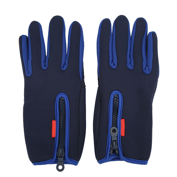 1 par vinterhandskar med pekskärm, fleece, termiska, vindtåliga med dragkedja för män och kvinnor, löpning, cykling, skidåkning, blå, XL