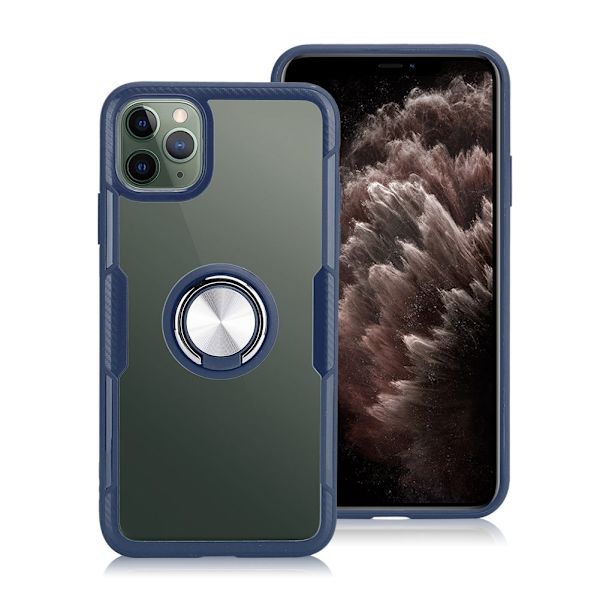 Transparent stöttålig telefonfodral med magnetisk hållare ringfodral för IOS 11Pro MaxMörkblå för IOS 11Pro Max（6,5 tum）