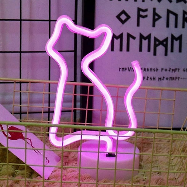 Neon Kissavalaisin Kissaneonvalot Jalustalla Huoneen Sisustus Paristo- ja USB-käyttöiset Neonvalot