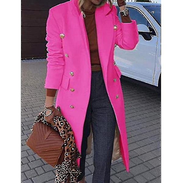 Avslappnad lång enfärgad damkappa för höst/vinter 2XL rosa