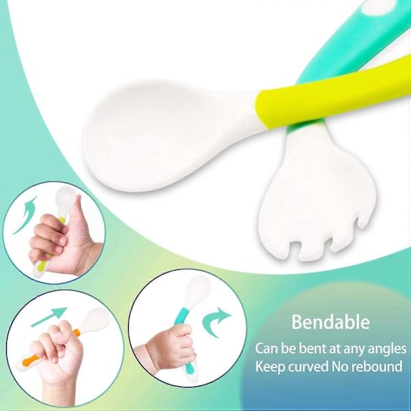 Bb-bestick Skedar Gafflar med Resefodral Säker Småbarn Bb Barn Matning Träningssked Lätt Grepp Vikbar Perfekt Självmatning