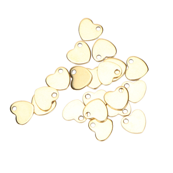 20 stk DIY hjerteformet vedhæng i rustfrit stål med tilbehør til fremstilling af hulsmykker (guld 6,5 x 7 mm)