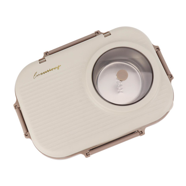 Rostfri lunchlåda med soppskål sked ätpinnar beige läckagesäker bärbar Bento lunchlåda för camping picknick 3 fack 1100ml