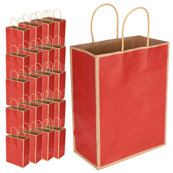 20 stk Kraftpapirpose Gjenbrukbar miljøvennlig pose for klesgaver 21 x 11 x 27,5 cm (mørk rød)