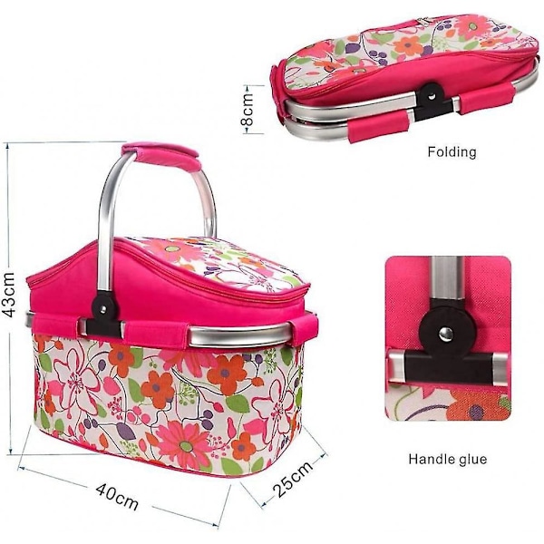 20l Isoleret Sammenklappelig Picnic Køletaske Tote Frokosttaske Til Camping Vandreture Strand Grillaftener Udendørs Picnic (pink)