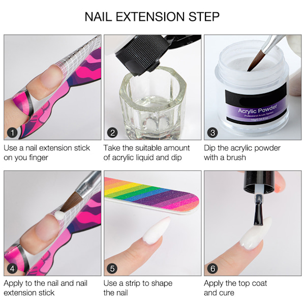 Nagel Akrylpulver Set Akryl Nagelkonst Kits Akrylpulver med Flytande Set