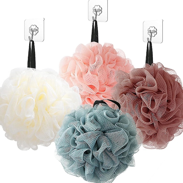 Mjukt Nätbadsvampset med Hängare 4-pack Peeling Duschsvamp Kroppstvål Loofah Skönhetstillbehör