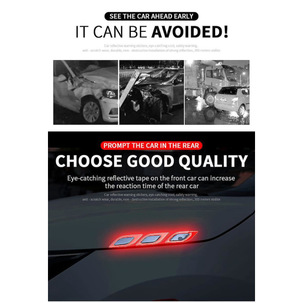 Reflekterende sikkerhetsadvarselsklistremerker - personlig 6-pakning for alle bilmodeller
