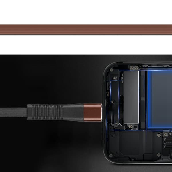 USB 1m dobbeltsidig blindpluggbar datakabel for datamaskin, telefon, brun svart