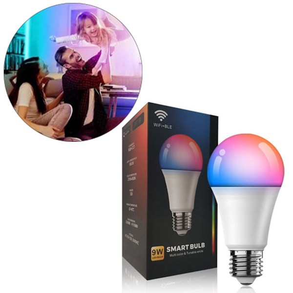 E26 9W WiFi LED Smart Bulb APP Fjärrkontroll Smart WiFi Ljuslampa Varm Vit RGBCW Lampa 100‑130V