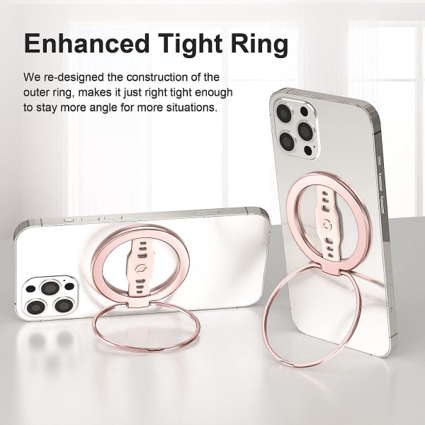 Rose Gold-Ny (oppgradert) telefonholder med silikongrep kompatibel med MagSafe, magnetisk ringholder, kun for iPhone 14, 13, 12 Pro/Max/Plus
