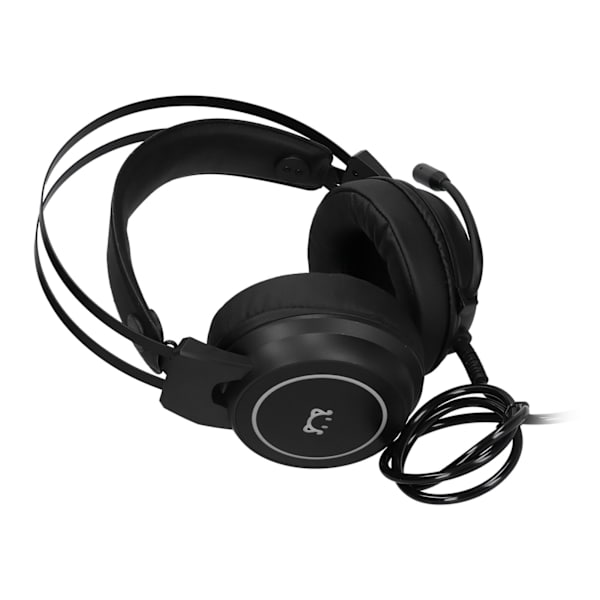 Headset för spel med huvudmontering, 50 mm högtalarenhet, stereo 360° allround riktningsbestämd böjbar hörlur, svart