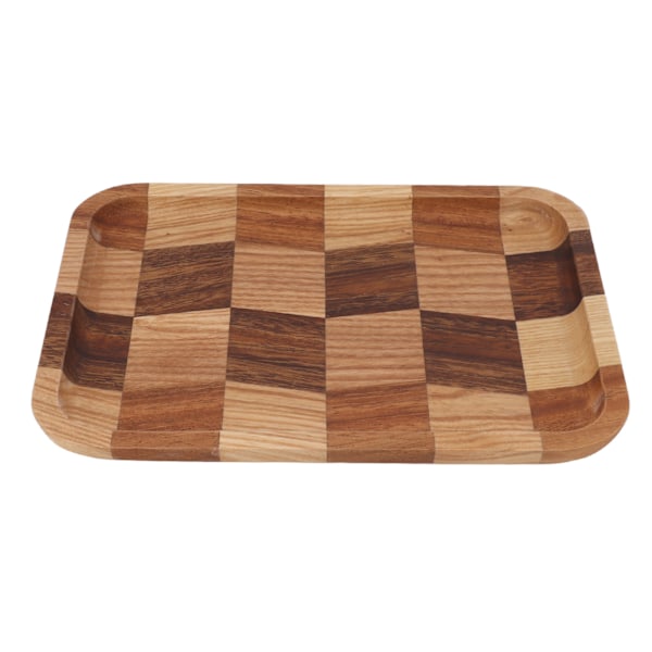 Te-bakke Gitter Mønster Sort Valnød Hvid Vokset Træ Rektangulær Mad Serveringsplade til Sushi Brød Desserter Frugt Snacks 25x18cm / 9.8x7.1in