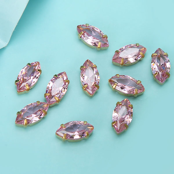 20 st sy zirkon strass gyllene klo DIY klänning kläder tillbehör 5x10mm rosa