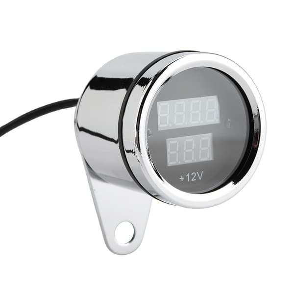 2 i 1 Motorcykel LED Digital Voltmeter Omdrejningstæller Måler Metal Odometer Speedometer