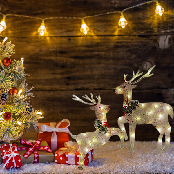 Julelysende hjort sledebil dekorasjon elg slede dukke julefigur ornament dekor gård hagefest bryllup