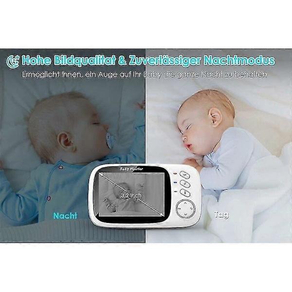 Baby Monitor med Kamera, Trådløs Video Monitor 3.2 \"tft Lcd Digital Dobbel Digital Audio