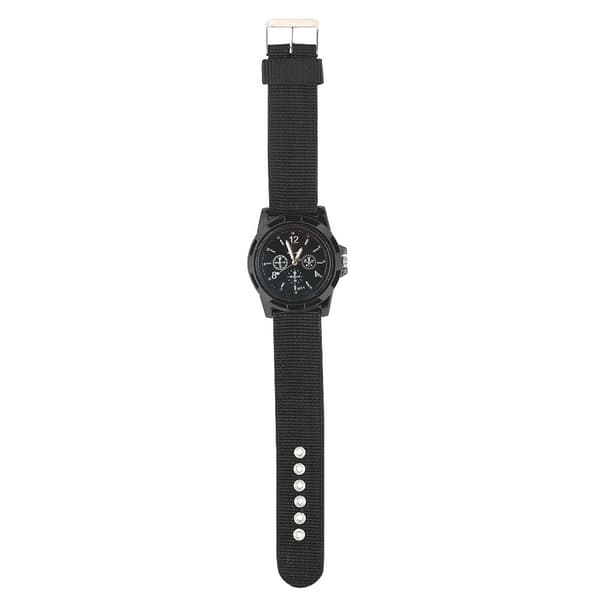 Elektronisk analog armbandsur med rund nylonrem, militärarmbandsur (svart)