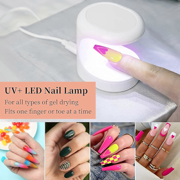 Mini UV Gel Neglelampe, AISEELY UV Neglelampe med 3 45 Konvergerende Lysperler, Bærbar 60S Hurtigtørrende USB LED Gel Neglelampe (Hvid)
