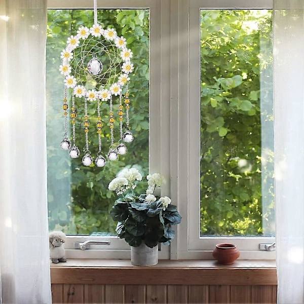 Krystallgul Blomsterdrøm Krystallkule Prisme Hengende Anheng Ornament Formet Livets Tre Hengende