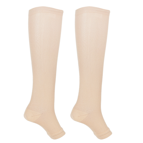 1 par blixtlås mid vadlängd strumpa kompressionsstrumpor Slim Leggings Stretch strumpor öppen tå (hudfärg XXL)