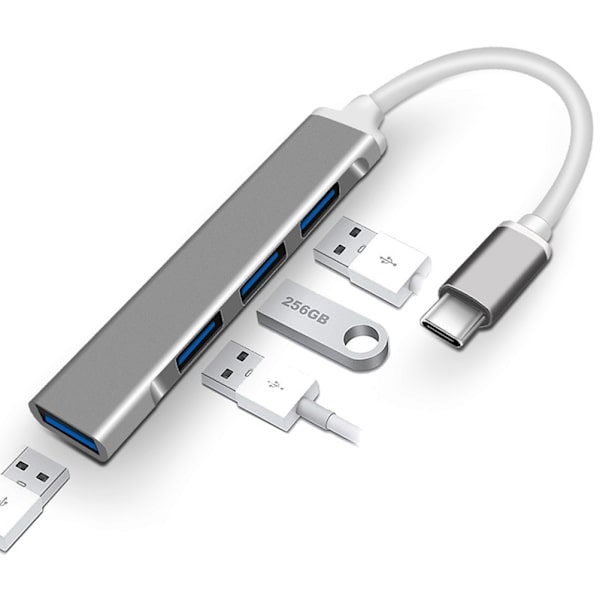 USB C -keskitin, 4-porttinen USB C -keskitin, moniporttinen sovitin pöytätietokoneelle, PC-kannettavalle, matkapuhelimille