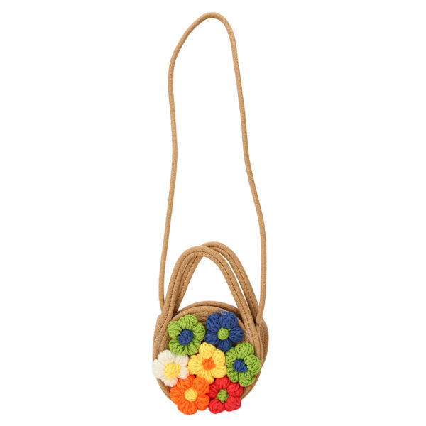 Blomsterhalm Strandveske for Kvinner Søt Mote Stor Kapasitet Halm Skulder Bag for Sommer Utendørs Khaki