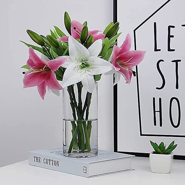 1 Gren Kunstige Blomster Lilje, Ægte Touch Faux Lilje Blomst til Hjem Bryllup Fest Butik Dekoration, Flora Arrangement (Pink)