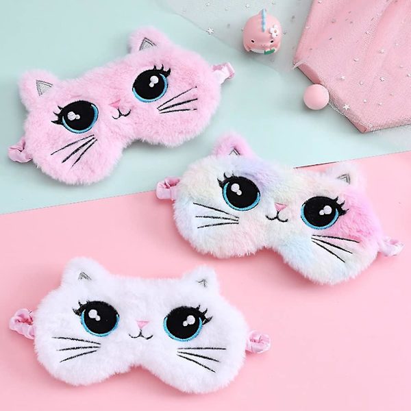 Söt kattunge sovmask set - 3 st djurögonmasker för barn, flickor och kvinnor